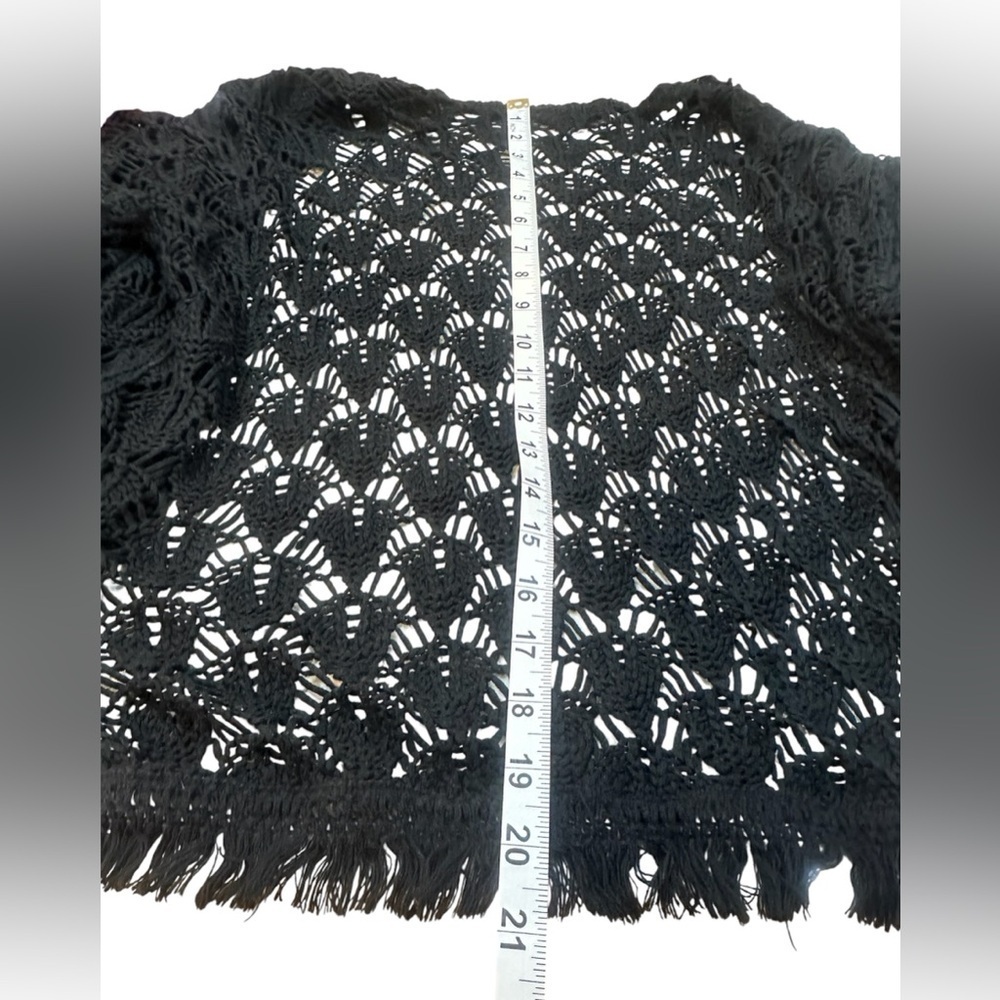 Sfera Black Open-Knit Crochet Boho Edgy  Short Sleeve Peasant Cardigan Size L/XL - Picture 8 of 9
